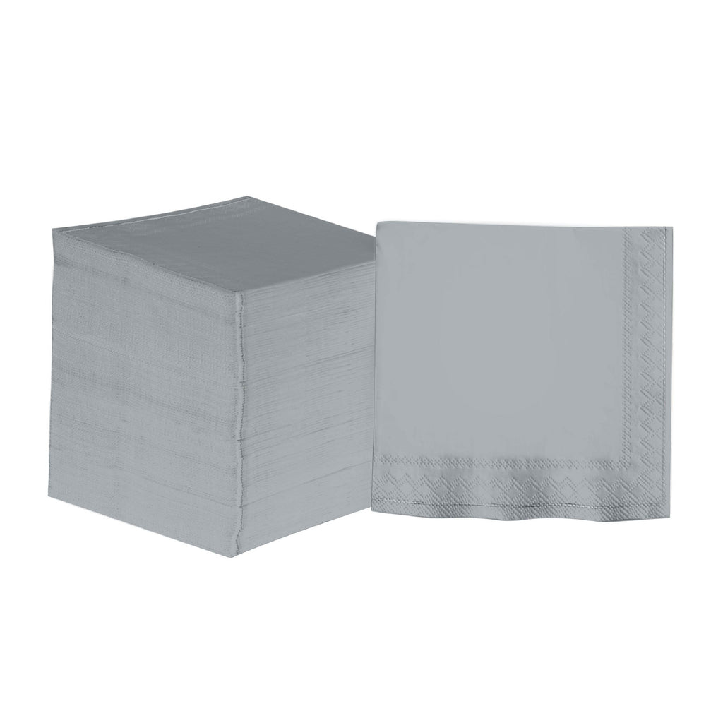 Luxe Party Napkins 20 Lunch Napkins - 6.5" x 6.5" Grey with Silver Stripe Lunch Napkins | 20 Napkins