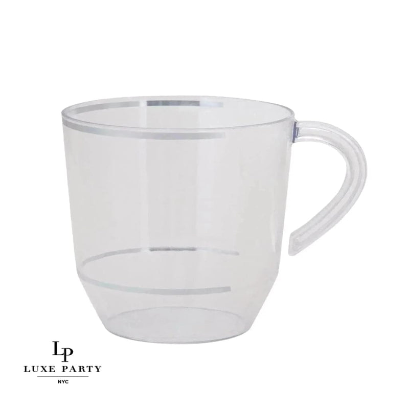 12.5 Oz Round Clear and Silver Plastic Coffee Cup - Luxe Party