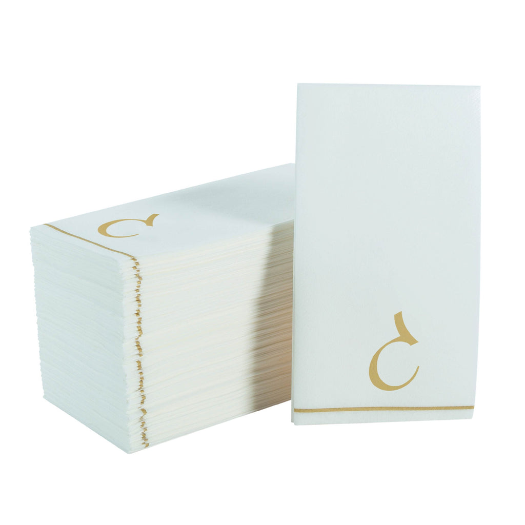 Luxe Party NYC Napkins 14 Guest Napkins - 4.25" x 7.75" White and Gold Hebrew GIMEL Paper Dinner Napkins | 14 Napkins