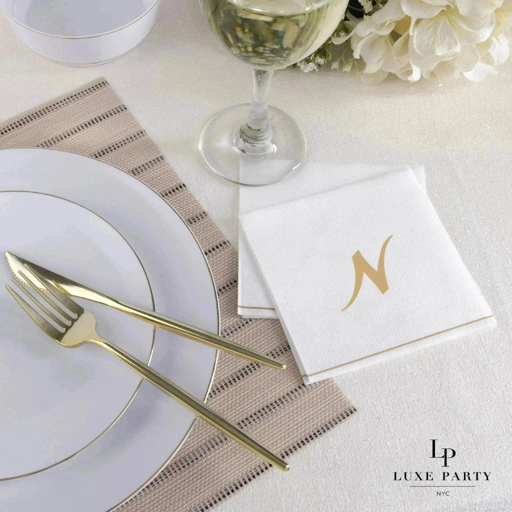 Luxe Party NYC Napkins 16 Cocktail Napkins - 5" x 5" White and Gold Hebrew MEM Paper Cocktail Napkins | 16 Napkins