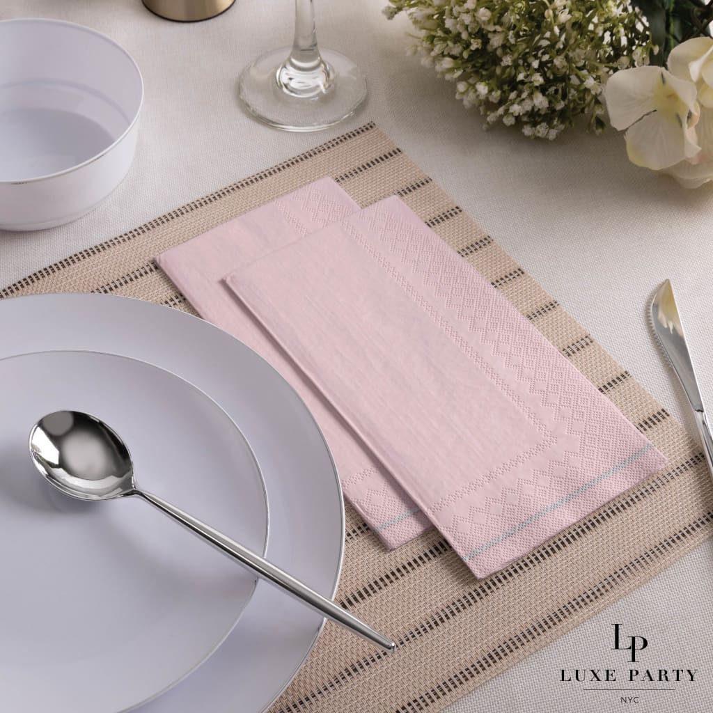 Luxe Party Napkins 16 Dinner Napkins Blush with Silver Stripe Guest Paper Napkins | 16 Napkins