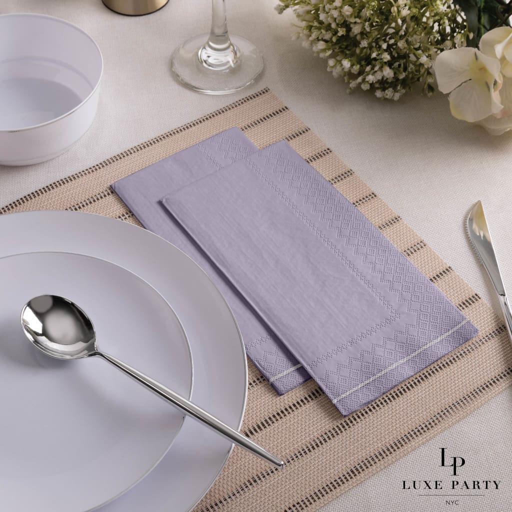 Luxe Party Napkins 16 Dinner Napkins Lavender with Silver Stripe Guest Paper Napkins | 16 Napkins