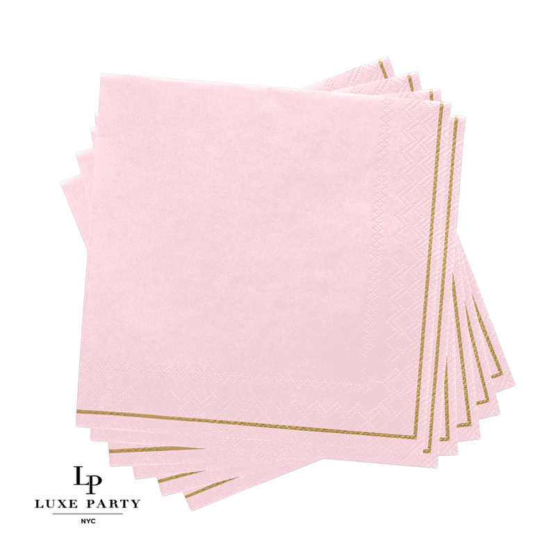 Luxe Party NYC Napkins 20 Beverage Napkins - 5" x 5" Blush with Gold Stripe Paper Cocktail Napkins | 20 Napkins