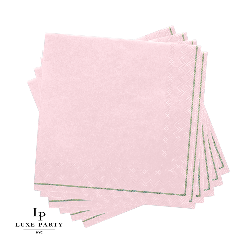 Luxe Party NYC Napkins 20 Beverage Napkins - 5" x 5" Blush with Silver Stripe Paper Cocktail Napkins | 20 Napkins