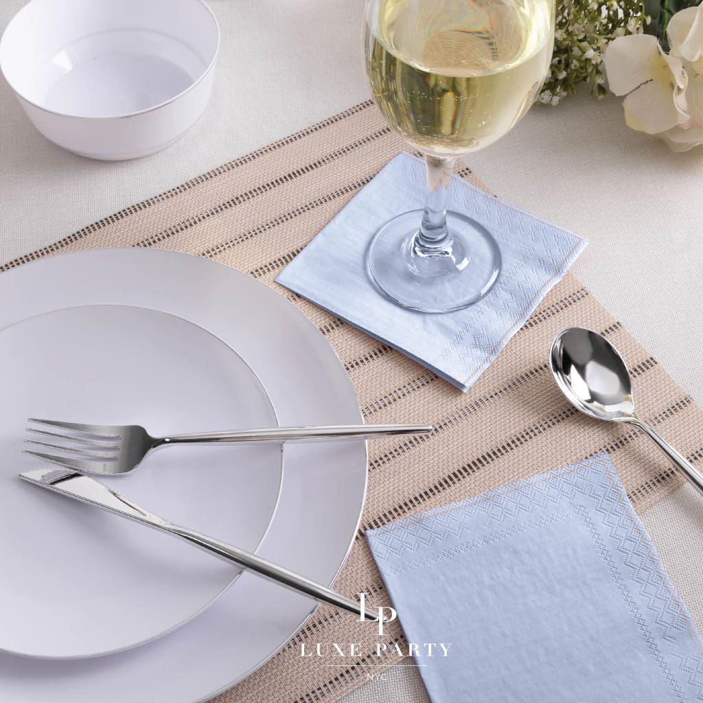 Luxe Party Napkins 20 Beverage Napkins - 5" x 5" Ice Blue with Silver Stripe Paper Cocktail Napkins | 20 Napkins