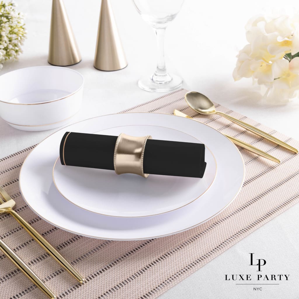 Luxe Party Napkins 20 Lunch Napkins - 6.5" x 6.5" Black with Gold Stripe Lunch Napkins | 20 Napkins