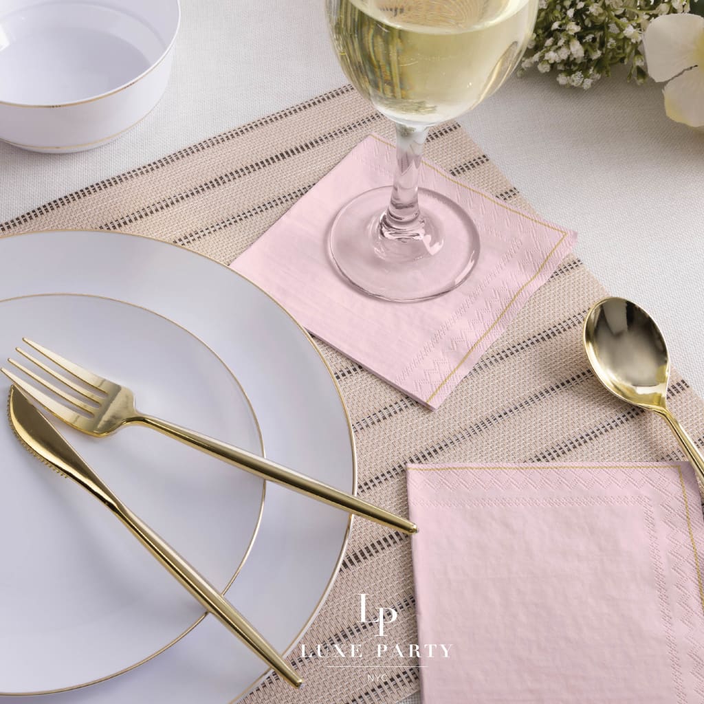 Luxe Party Napkins 20 Lunch Napkins - 6.5" x 6.5" Blush with Gold Stripe Lunch Napkins | 20 Napkins