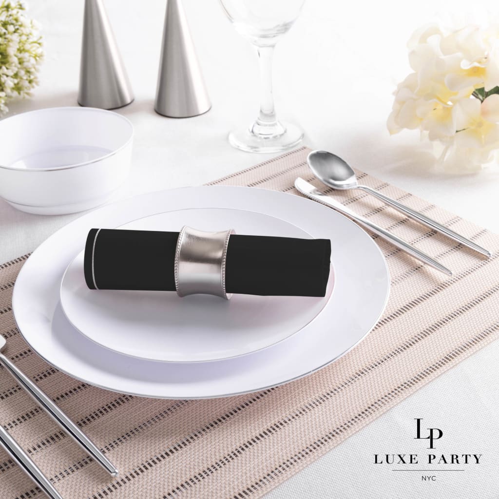 Luxe Party Napkins 20 Lunch Napkins  - 6.5" x6.5" Black with Silver Stripe Lunch Napkins | 20 Napkins