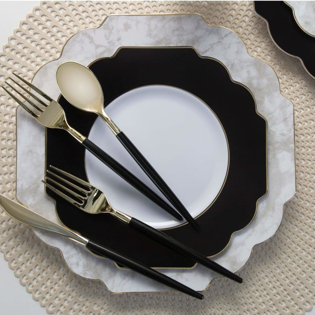 Luxe Party NYC Two Tone Cutlery Black • Gold Plastic Cutlery Set | 32 Pieces