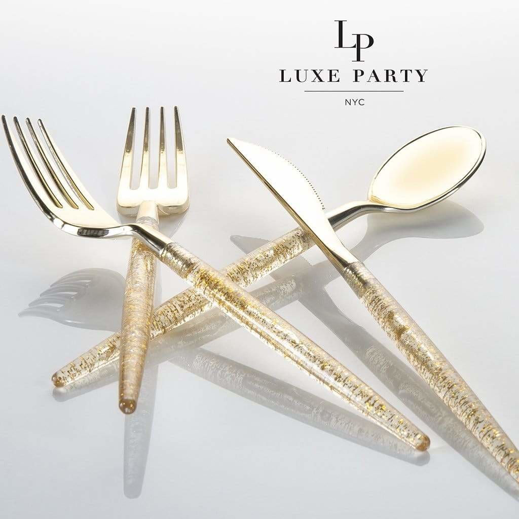 Luxe Party NYC Two Tone Cutlery Gold Glitter Plastic Cutlery Set | 32 Pieces