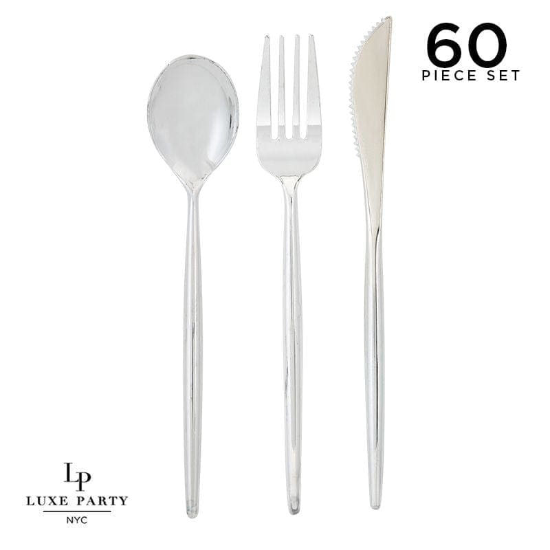 Matrix Silver Plastic Cutlery Set 60 Pieces Luxe Party NYC
