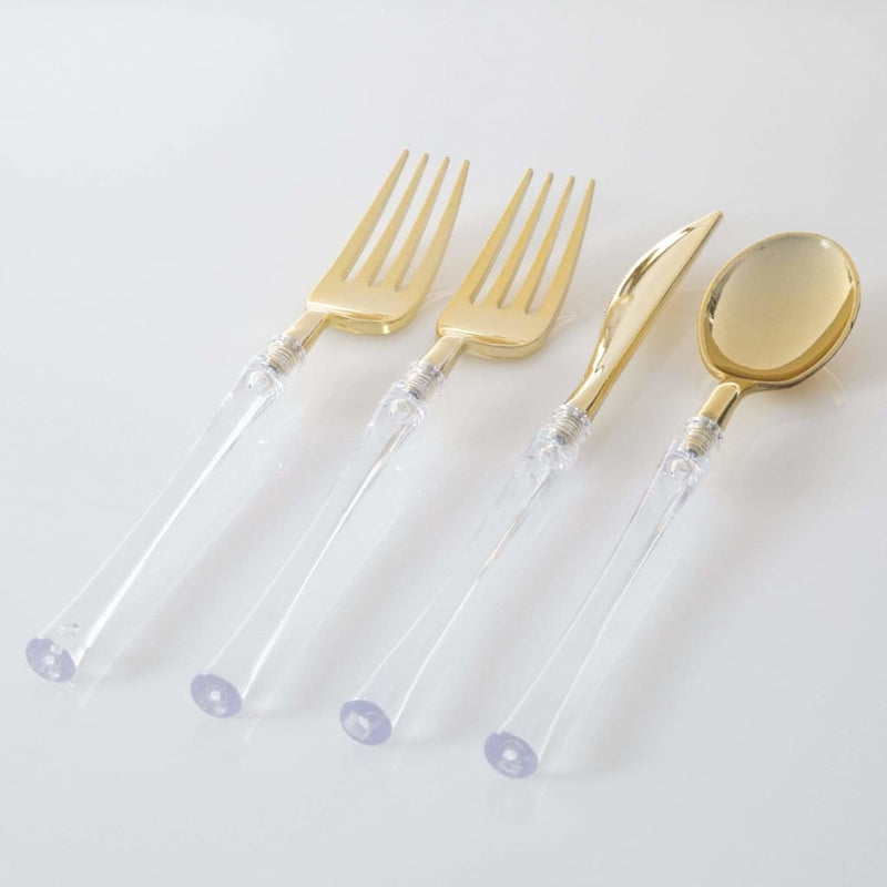 Luxe Party NYC Two Tone Cutlery Neo Classic Clear and Gold Plastic Cutlery Set | 32 Pieces