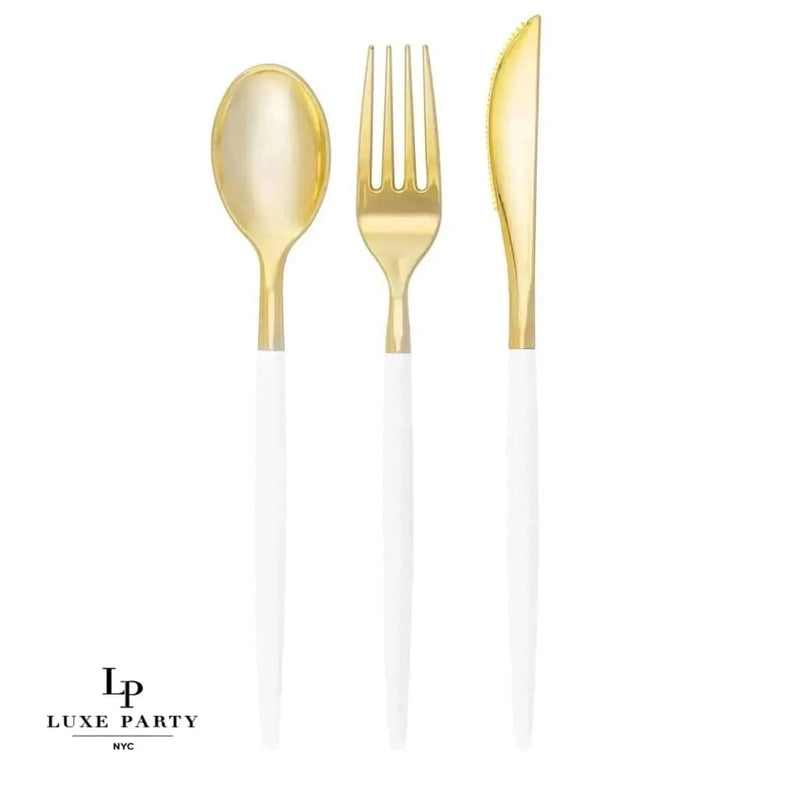 White and Gold Disposable Plastic Cutlery Set - Luxe Party – Luxe Party NYC