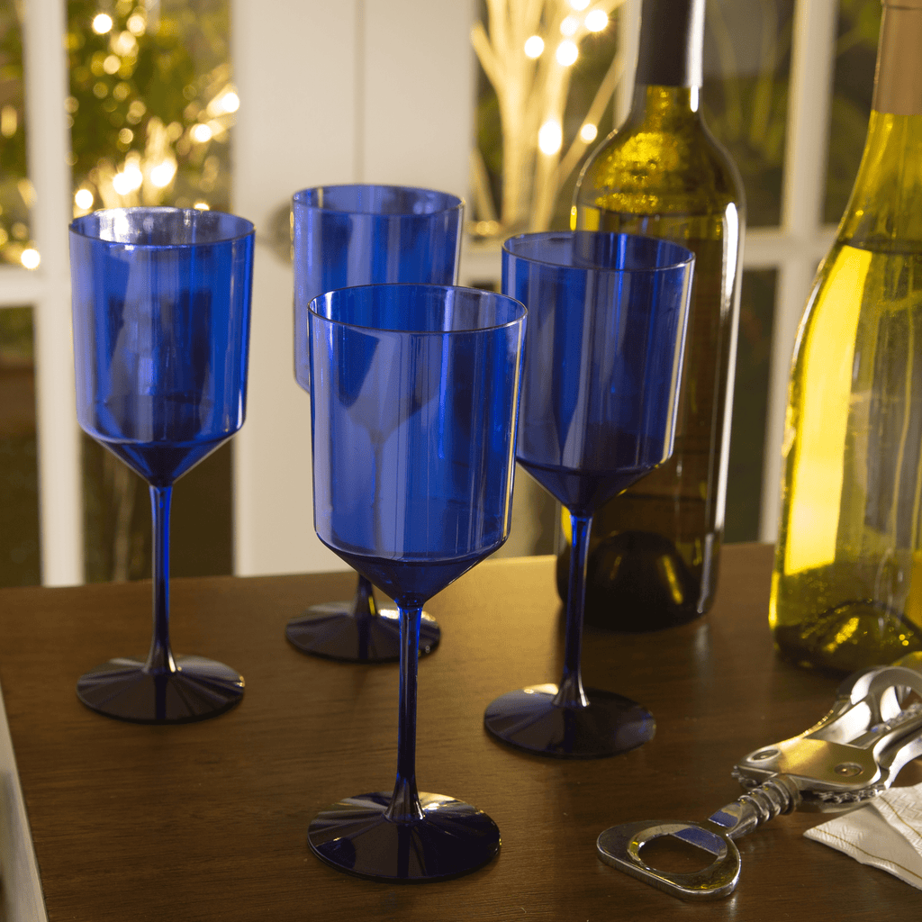 Luxe Party NYC Wine Cups Round Transparent Blue Plastic Wine Cups | 4 Cups