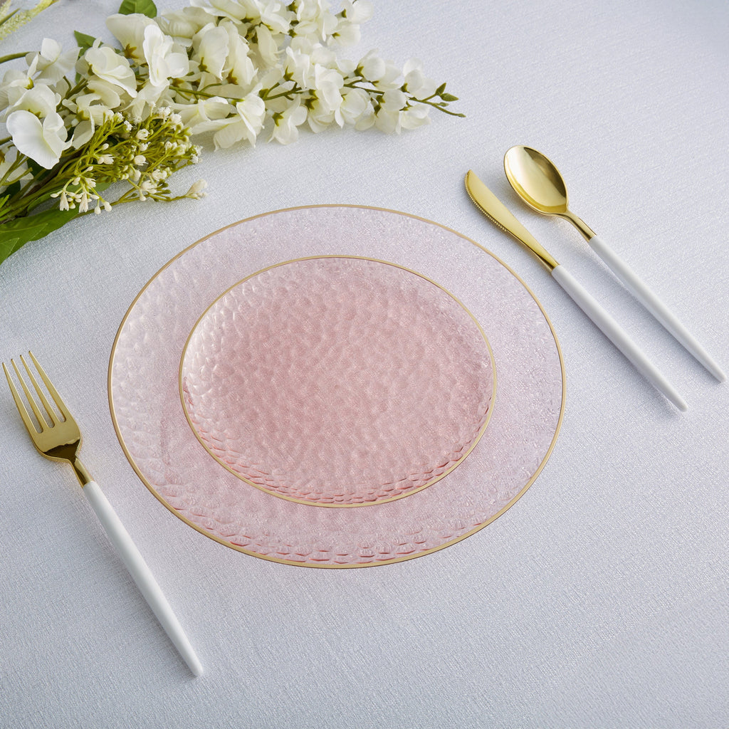 Luxe Party Plastic Plates 16 Dinner and 16 Salad Plates Rose Pebble Plate and Gold Plastic Plates Set | 32 Pack