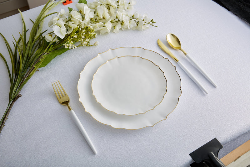 Frosted White and Gold Plastic Plates Set- Luxe Party – Luxe Party NYC