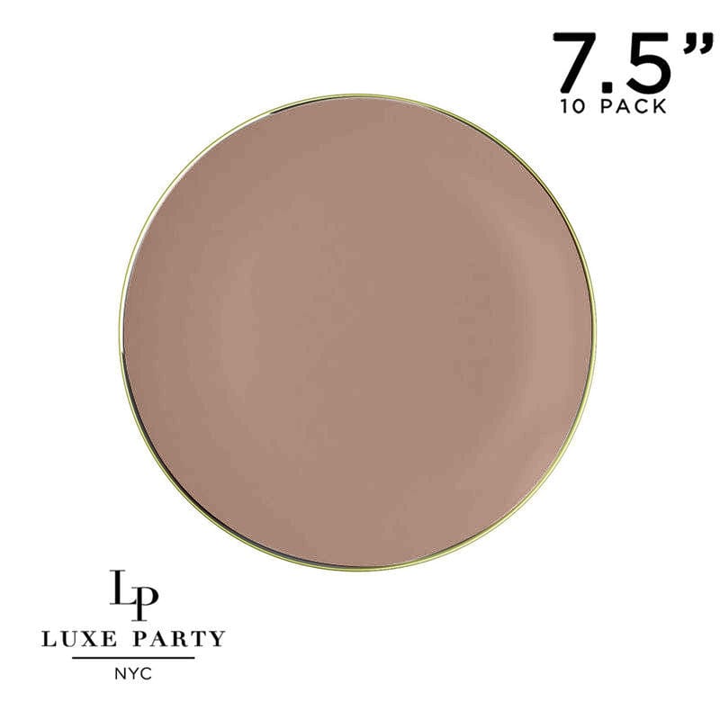 Luxe Party Plastic Plates 7.25" Appetizer Plates Round Clay• Gold Plastic Plates | 10 Pack