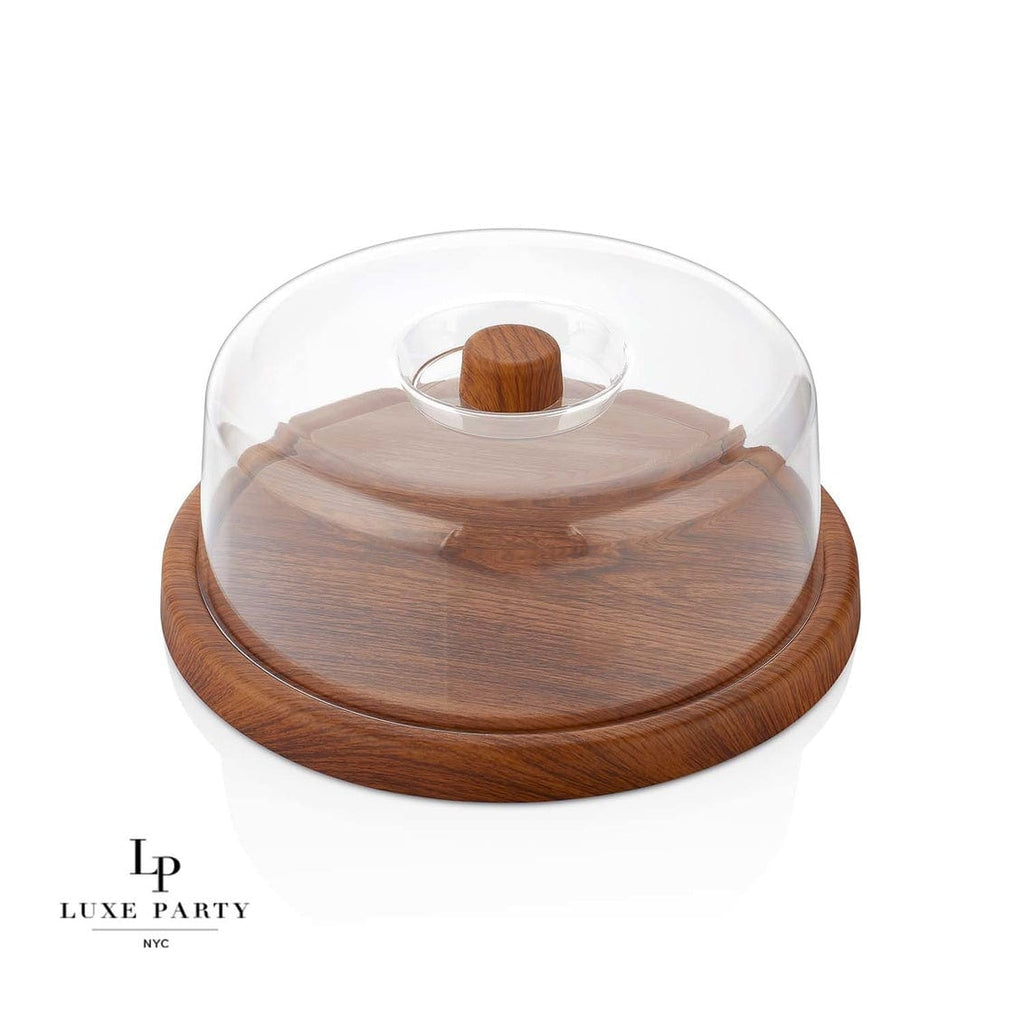 Luxe Party Serving Trays Round 12"  Mahogany Heavy Plastic Serving Tray with Plastic Cover | 12" x4"