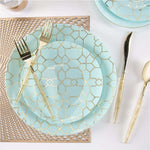 Round Accent Pattern Plastic Plates 10.25" Dinner Plates Round Mint • Gold Pattern Plastic Plates | 10 Pack