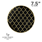 Round Accent Pattern Plastic Plates 7.25" Appetizer Plates Round Black • Gold Lattice Pattern Plastic Plates | 10 Pack