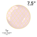 Round Accent Pattern Plastic Plates 7.25" Appetizer Plates Round Blush • Gold Lattice Pattern Plastic Plates | 10 Pack
