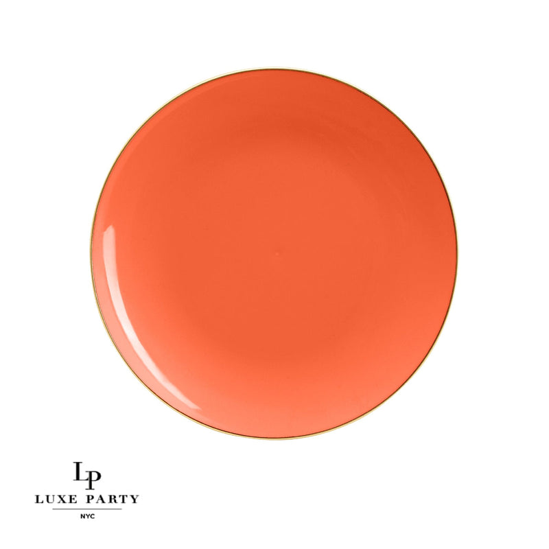 Round Accent Plastic Plates 10.25" Dinner Plates Orange • Gold Round Plastic Plates | 10 Pack
