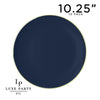 Round Accent Plastic Plates 10.25" Dinner Plates Round Navy • Gold Plastic Plates | 10 Pack
