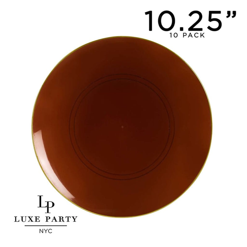 Round Accent Plastic Plates 10.25" Dinner Plates Transparent Round Mocha • Gold Plastic Plates | 10 Pack