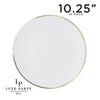 Round Accent Plastic Plates 10.25" Dinner Plates White • Gold Round Plastic  Plates | 10 Pack