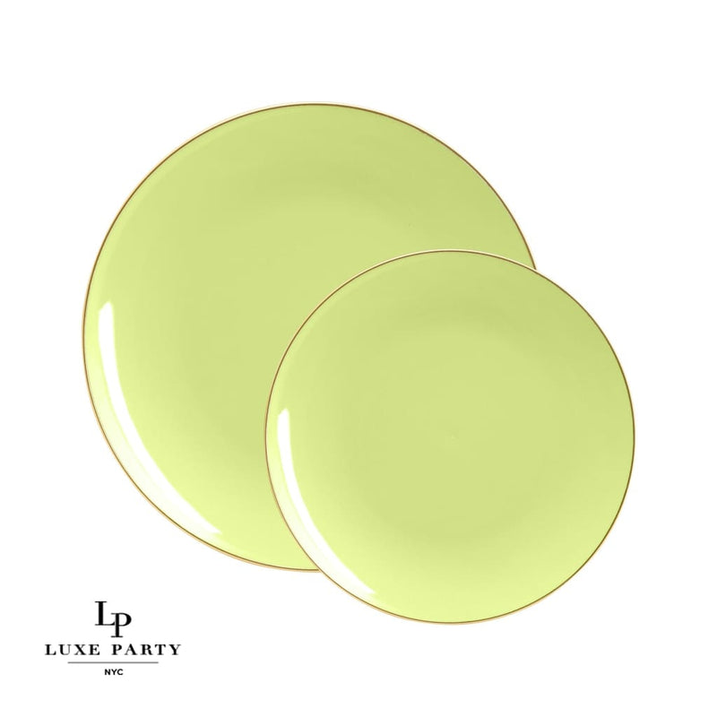 Lime Green and Gold Round Plastic Plates 10 Pack
