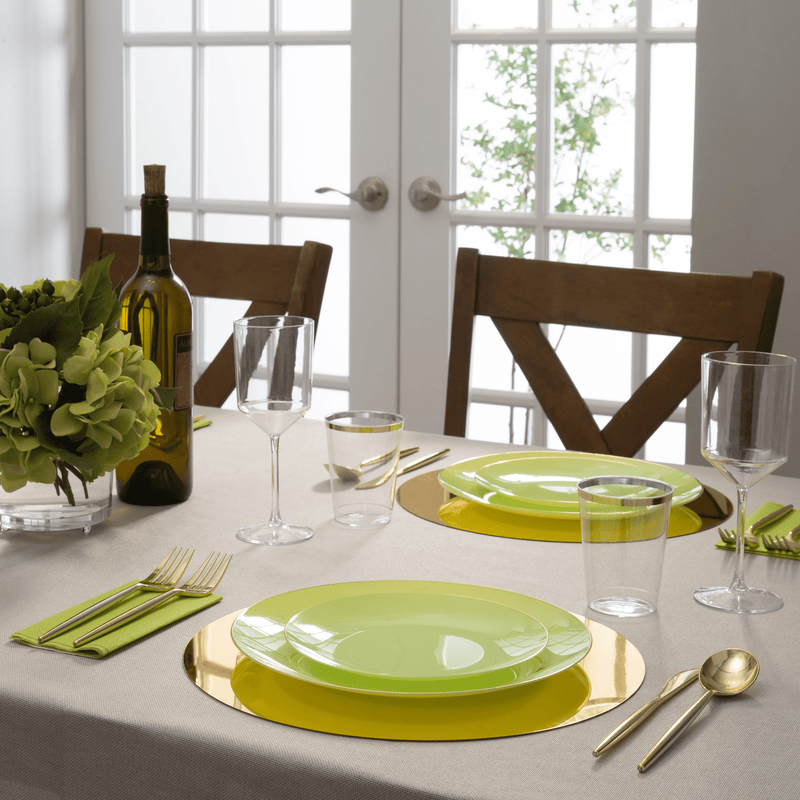 Lime Green and Gold Round Plastic Plates 10 Pack