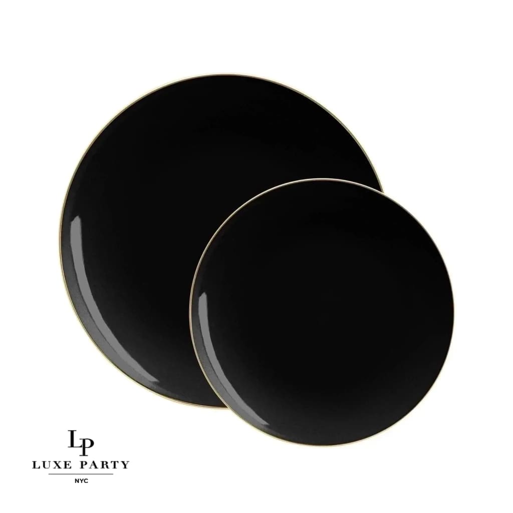 Luxe Party Plastic Plates 20 Dinner and 20 Salad Plates Round Black and Gold Plastic Plates Set | 40 Pack