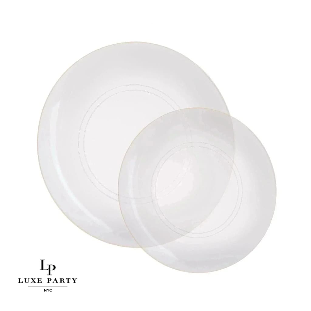 Luxe Party Plastic Plates 20 Dinner and 20 Salad Plates Round Clear and Gold Plastic Plates Set | 40 Pack