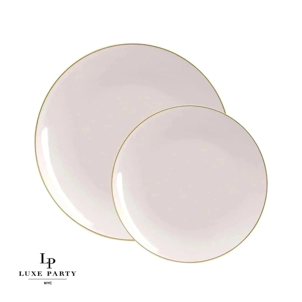 Luxe Party Plastic Plates 20 Dinner and 20 Salad Plates Round Linen and Gold Plastic Plates Set | 40 Pack