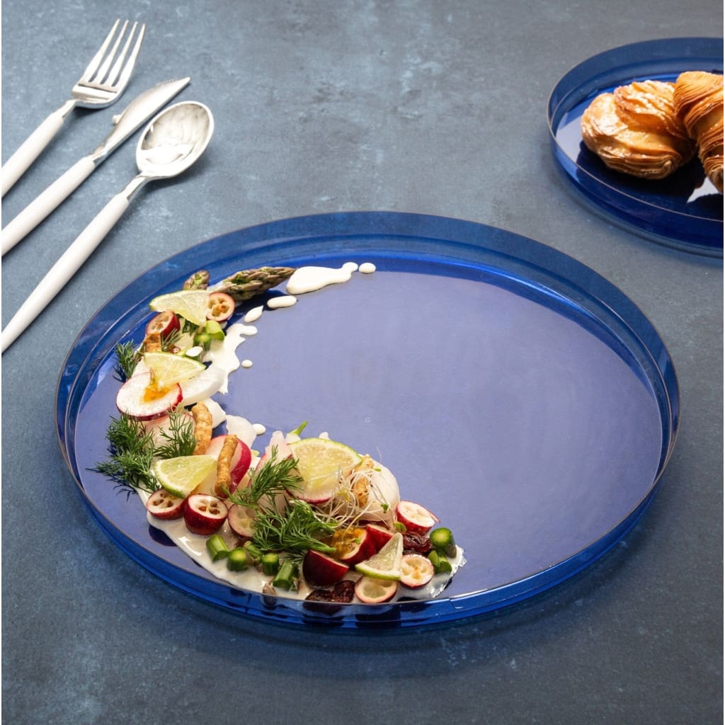 Round Accent Plastic Plates Round Transparent Bartenura Blue Walled Plastic Plates | 10 Pack