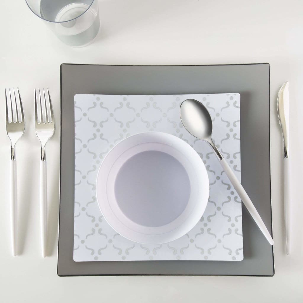 square-white-silver-pattern-plastic-plates-10-plates-luxe-party-nyc