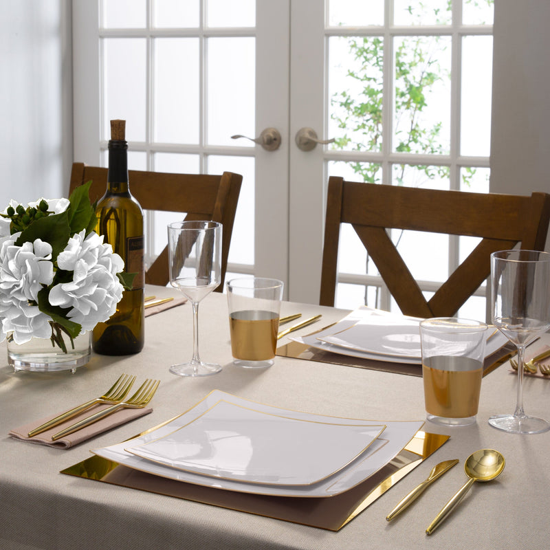 Square Coupe White • Gold Plastic Plates 10 Pack Luxe Party NYC
