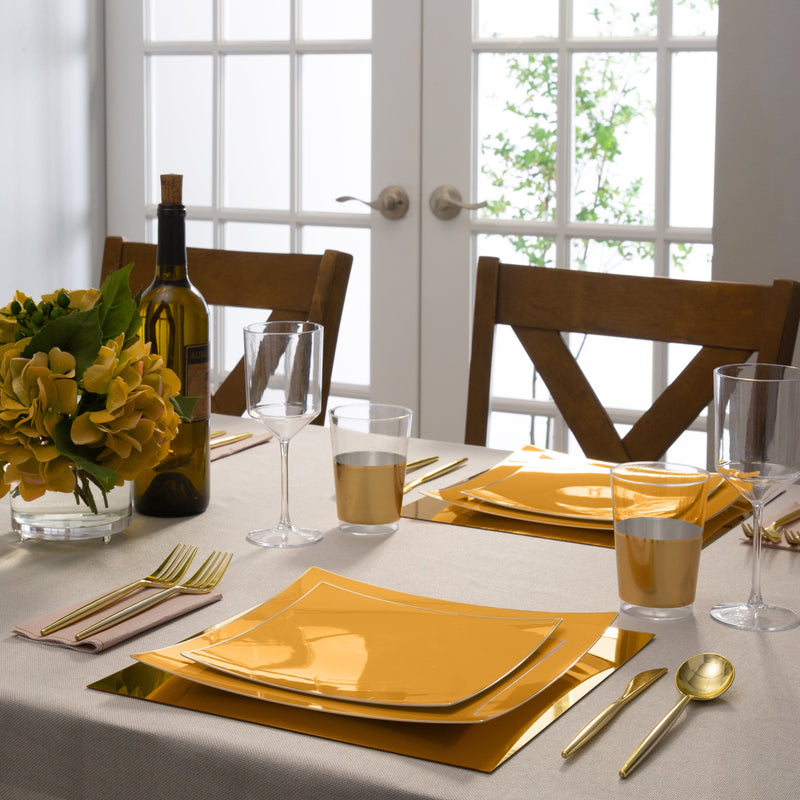 Square gold plastic plates cheap