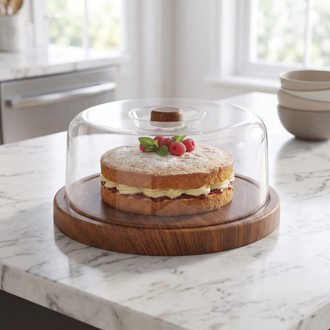 Luxe Party NYC Serving Trays Round 12"  Mahogany Heavy Plastic Serving Tray with Plastic Cover | 12" x4"