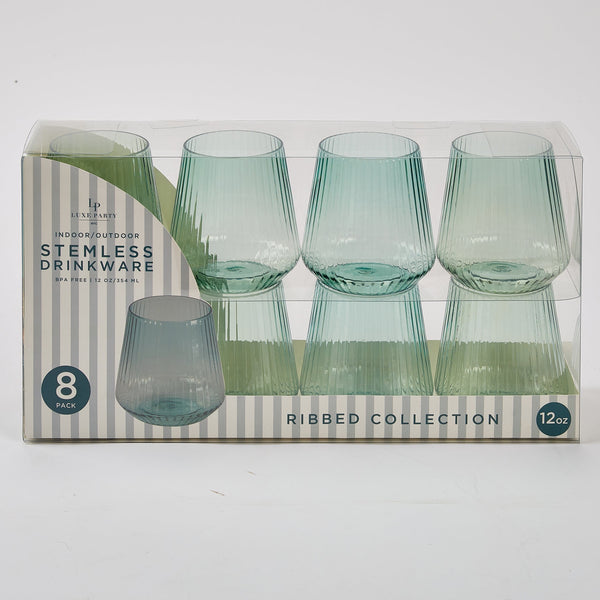 Luxe Party NYC Wine Cups Upscale RIBBED Blue 12 Oz. Plastic Wine Goblets | 8 Cups