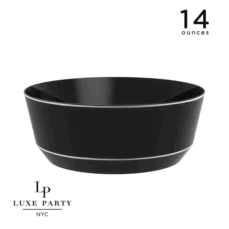 Accent Bowls Soup Bowls 14 Oz. Round Black • Silver Plastic Bowls | 10 Pack
