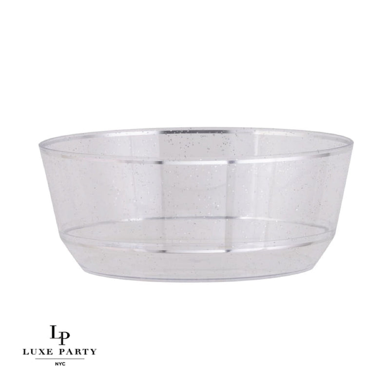 Accent Bowls Soup Bowls 14 Oz. Round Clear • Silver Glitter Plastic Bowls | 10 Pack