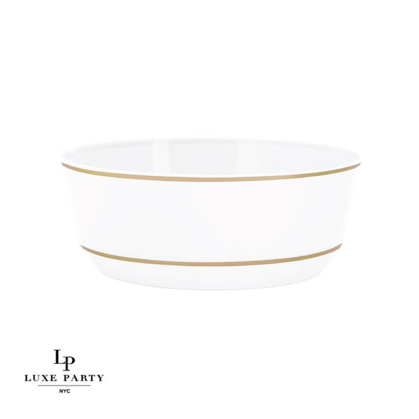 Accent Bowls Soup Bowls 8 Oz. Round White • Gold Plastic Dessert Bowls | 10 Pack