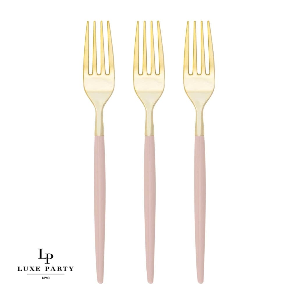 Chic Two Tone Forks Chic Round Blush and Gold Forks | 32 Pieces