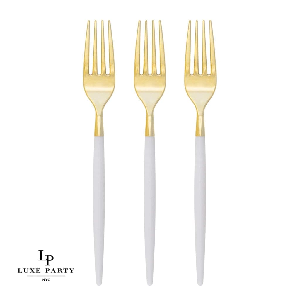 Chic Two Tone Forks Chic Round Clear and Gold Forks | 32 Pieces