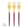 Chic Cranberry Red and Gold Plastic Forks | 32 Pieces