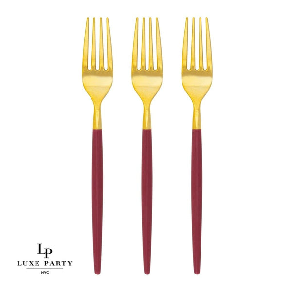 Chic Two Tone Forks Chic Round Cranberry and Gold Forks | 32 Pieces