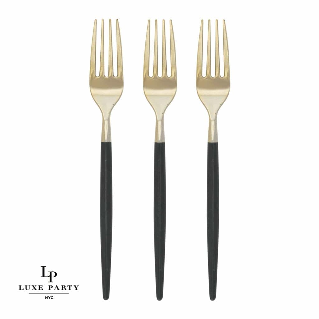 Chic Two Tone Forks Chic Round Emerald and Gold Forks | 32 Pieces