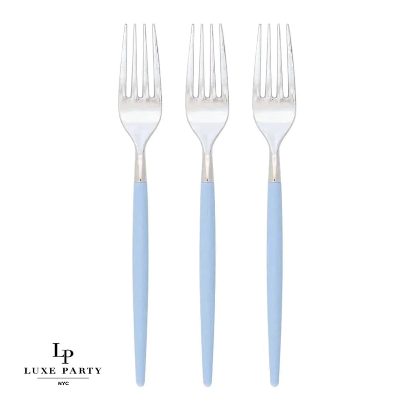 Chic Two Tone Forks Chic Round Ice Blue • Silver Forks | 32 Pieces