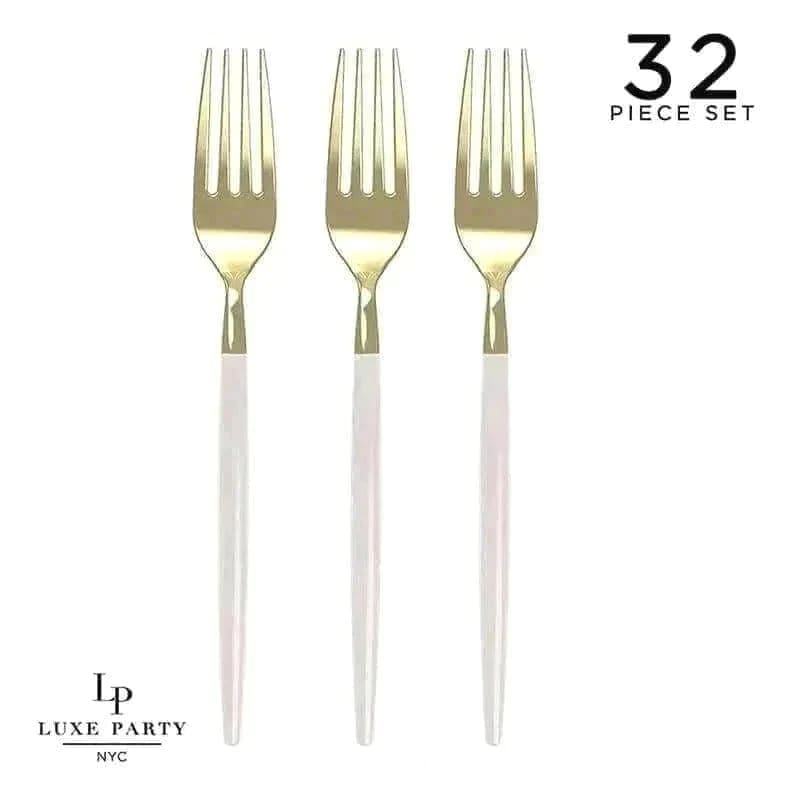 Chic Two Tone Forks Chic Round Linen and Gold Forks | 32 Pieces